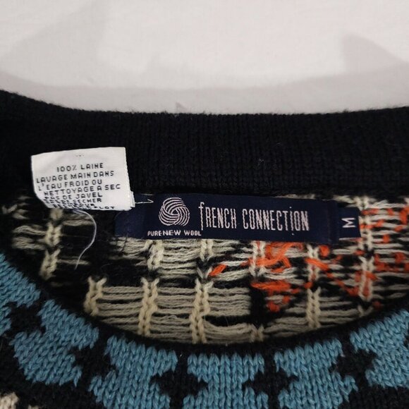 Vintage French Connection Wool Sweater M Black Multicolor Floral Pattern - Picture 5 of 7